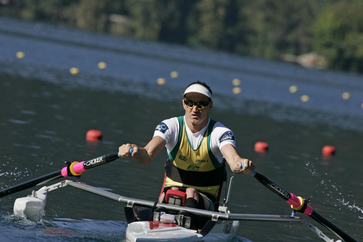 A picture of a person rowing