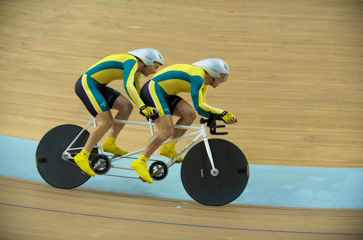 A picture of 2 men cycling