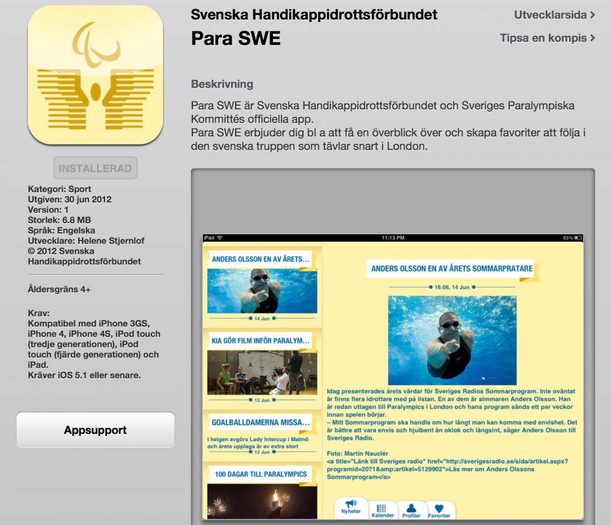 Swedish Paralympic Committee App screenshot