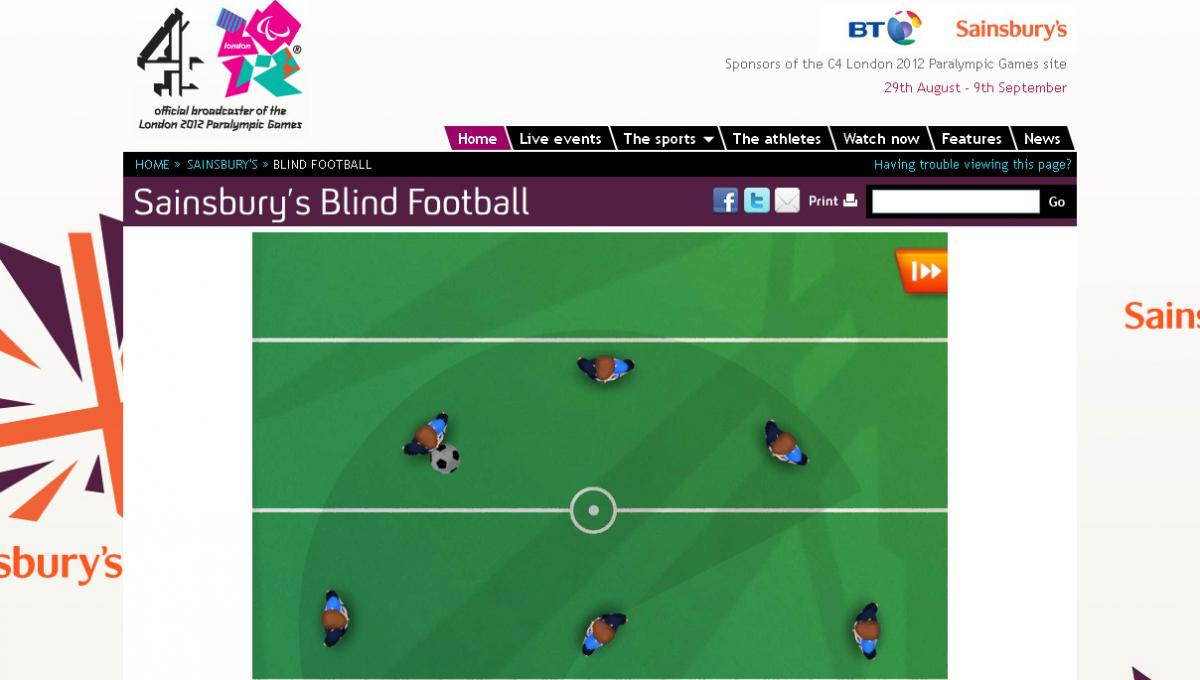 screengrab of Sainsbury's Blind Football Game