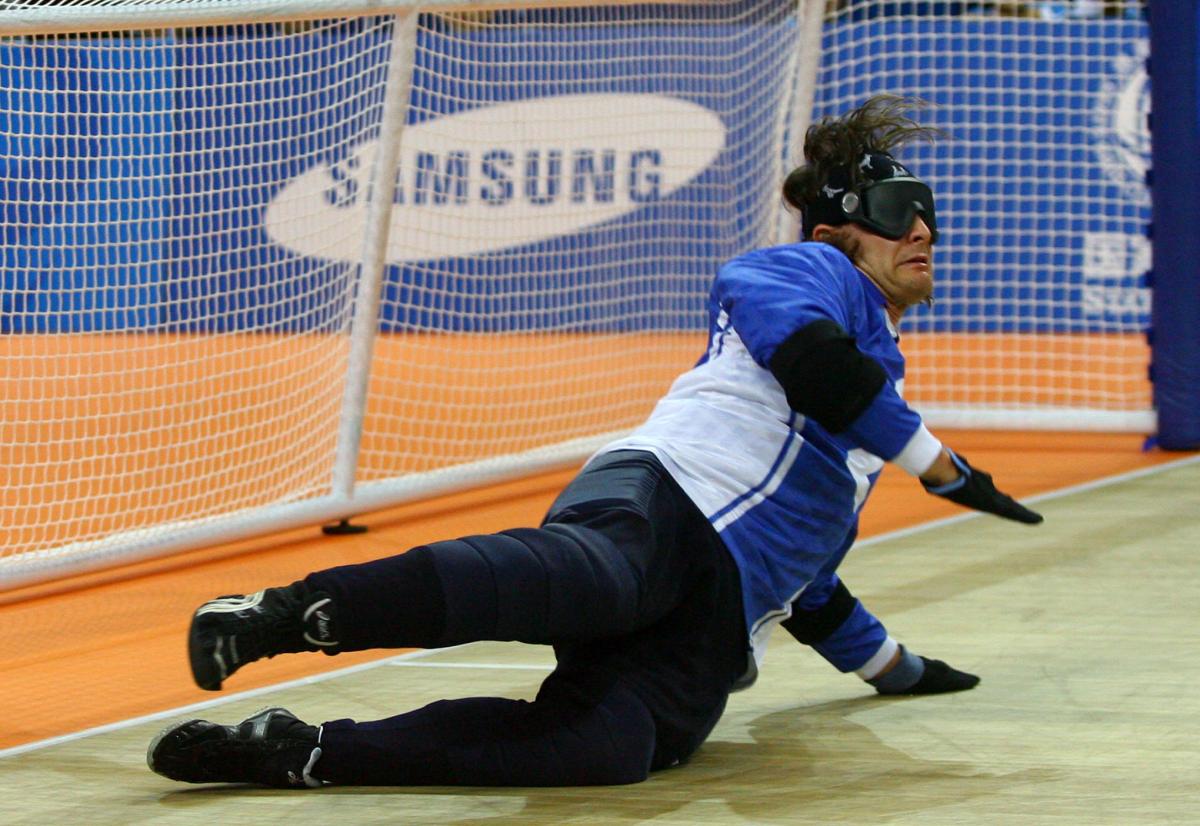 Finland Goalball Team A picture of a blind men playing Goalball