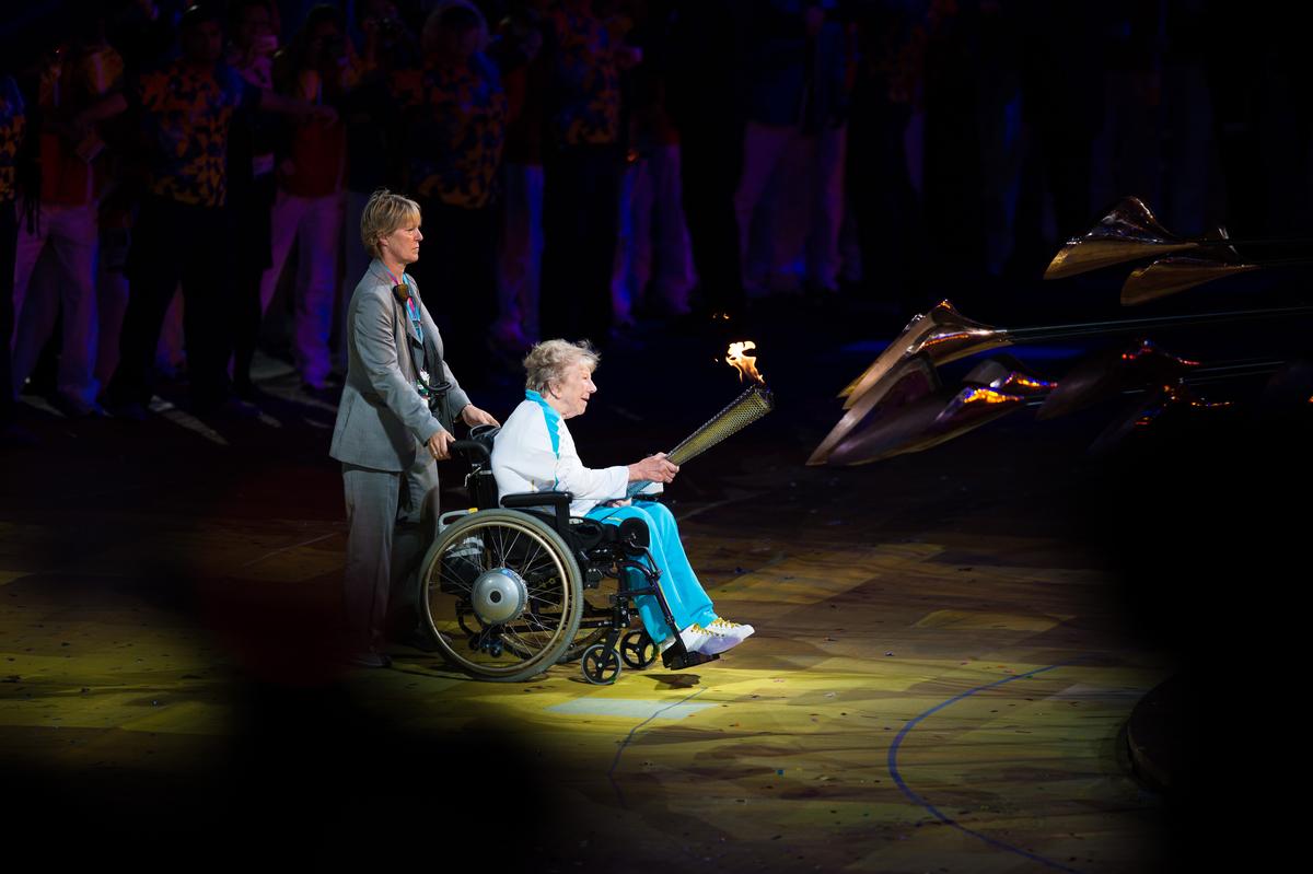 Margaret Maughan lights the Cauldron Margaret Maughan lights the Cauldron