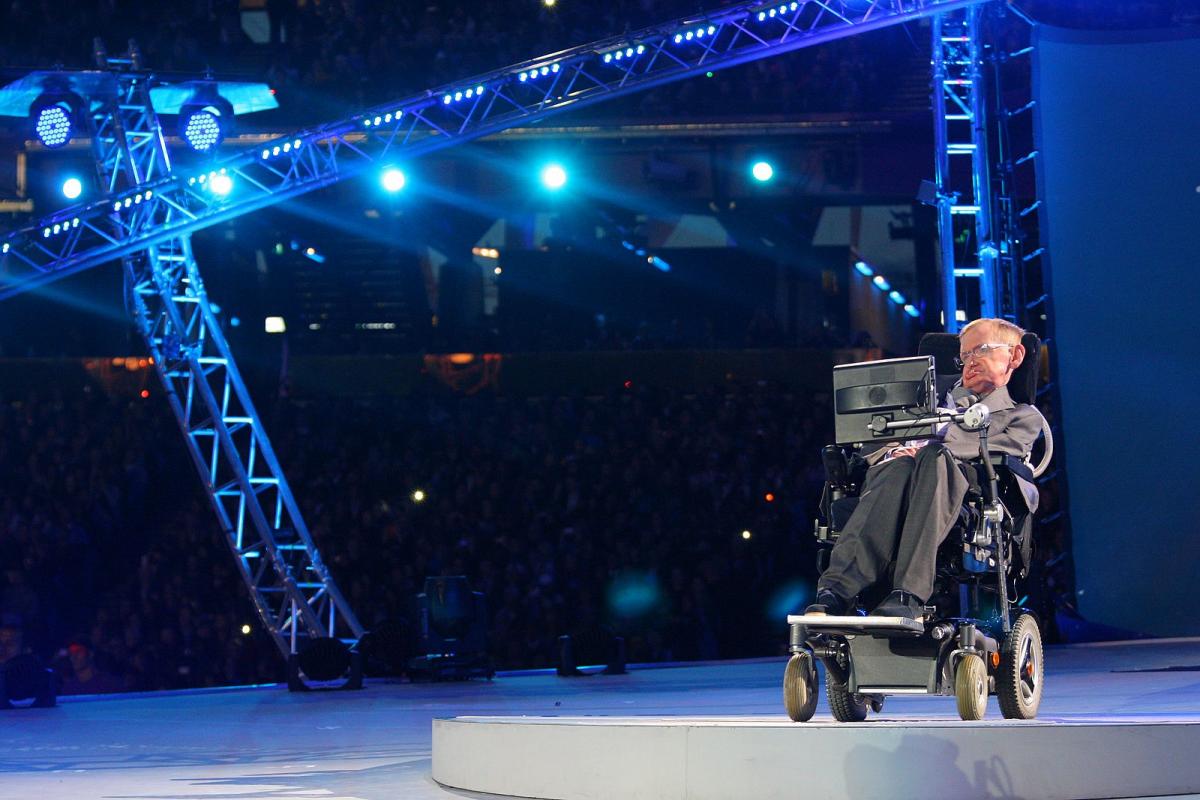 Professor Stephen Hawking gets the Opening Ceremony under way