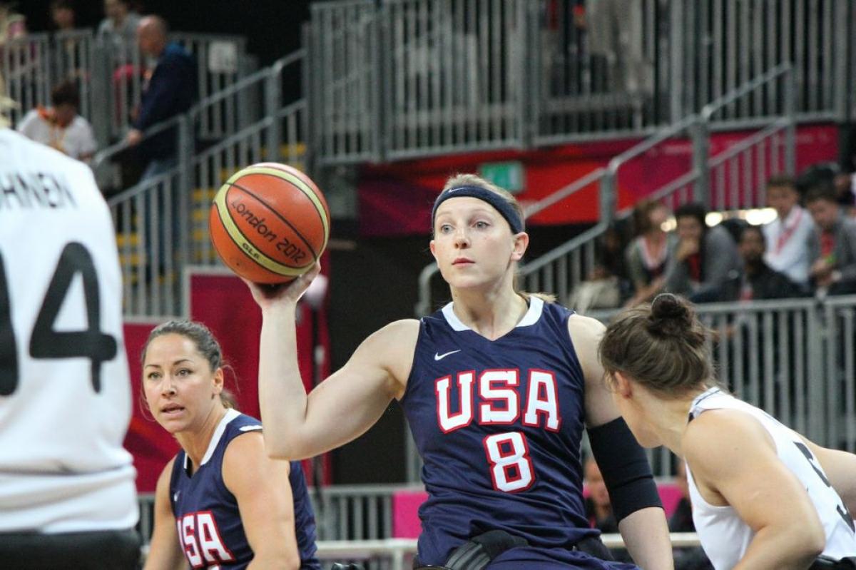 Natalie Schneider looks to pass at London 2012