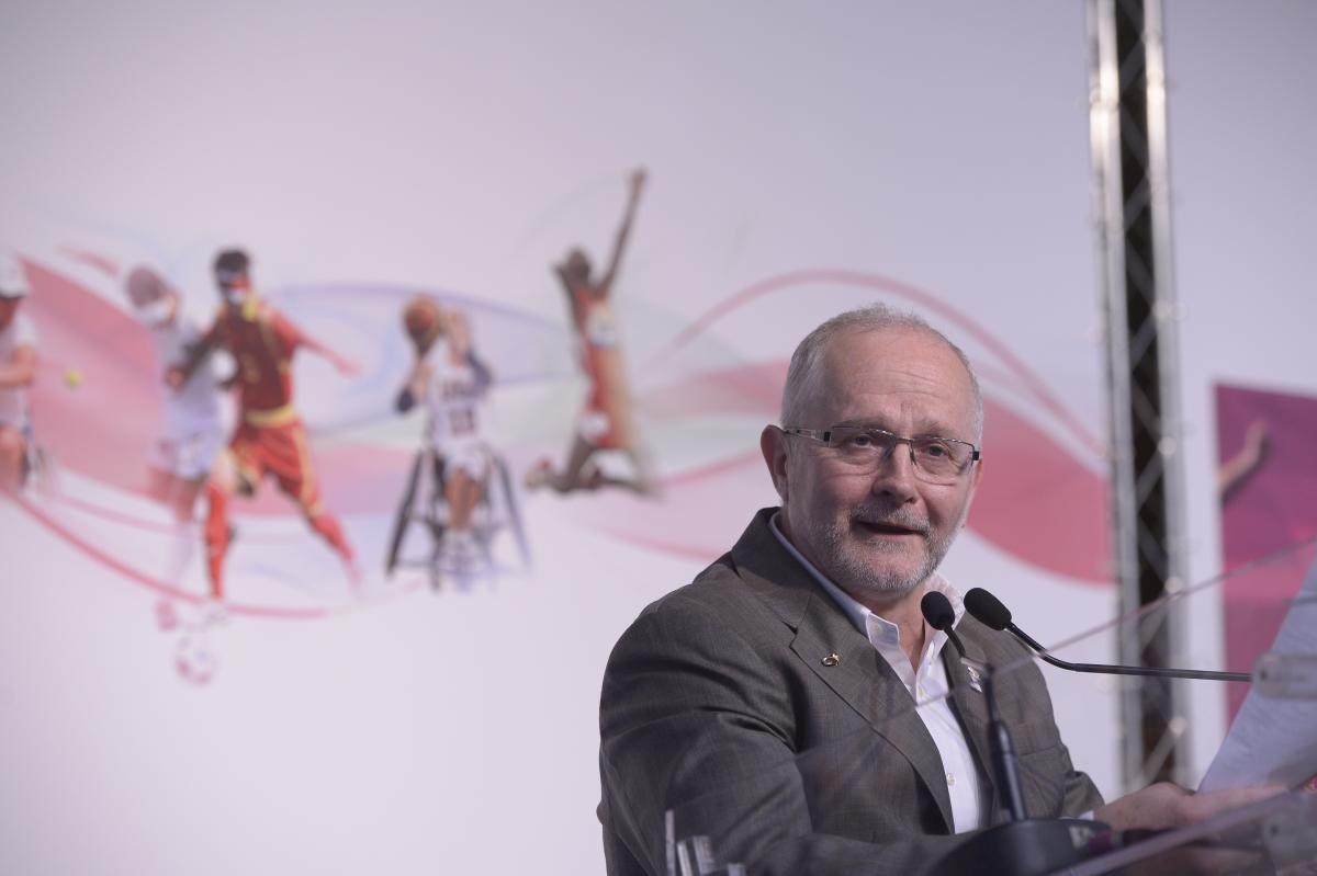 Sir Philip Craven addressing the London 2012 debrief