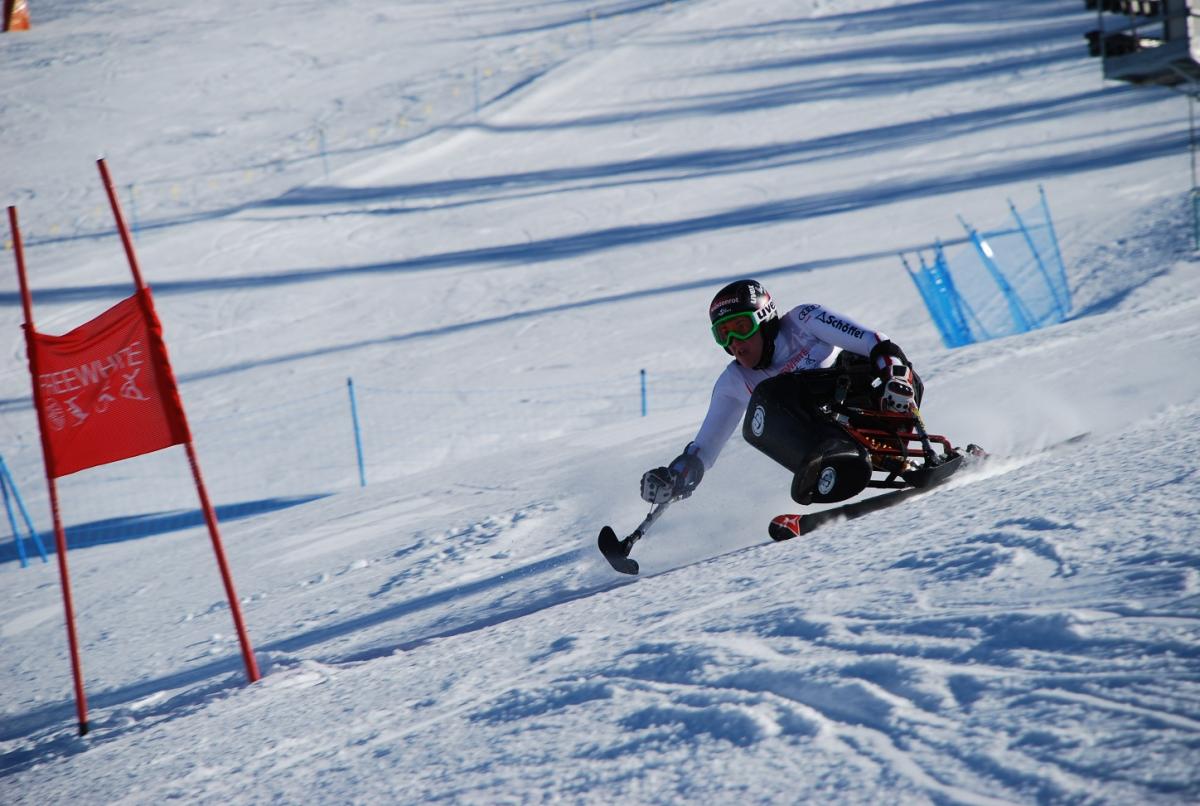 A picture of a woman skiing on a hedge.