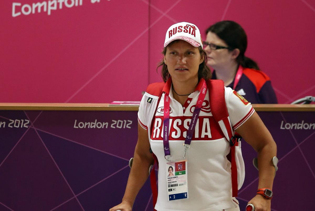 Russia's Nadezda Andreeva arrives at Heathrow airport ahead of London 2012 Paralympic Games