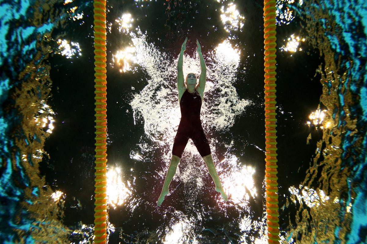 A picture of a woman underwater