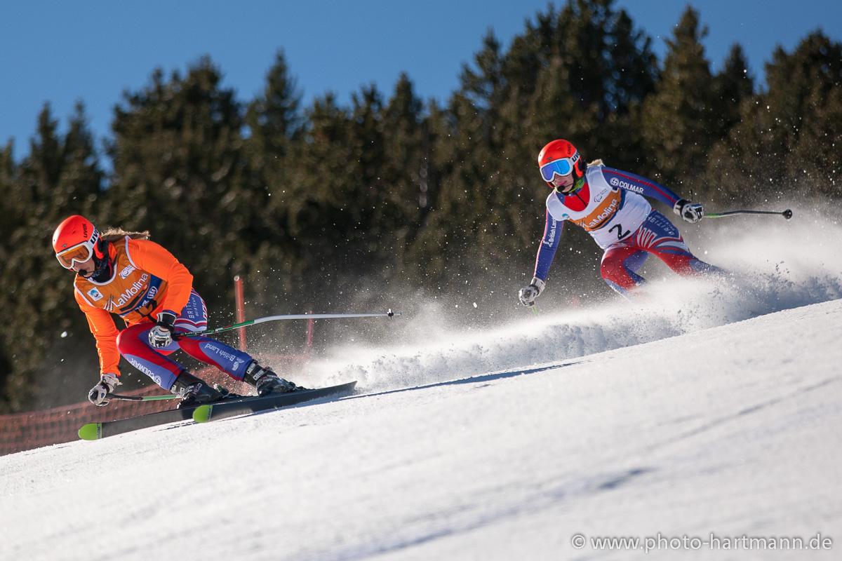 Great Britain's Kelly Gallagher and guide Charlotte Evans in action in La Molina