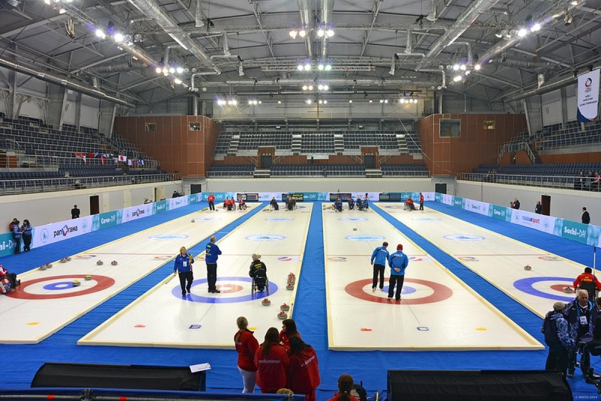 A picture of a sport arena from inside