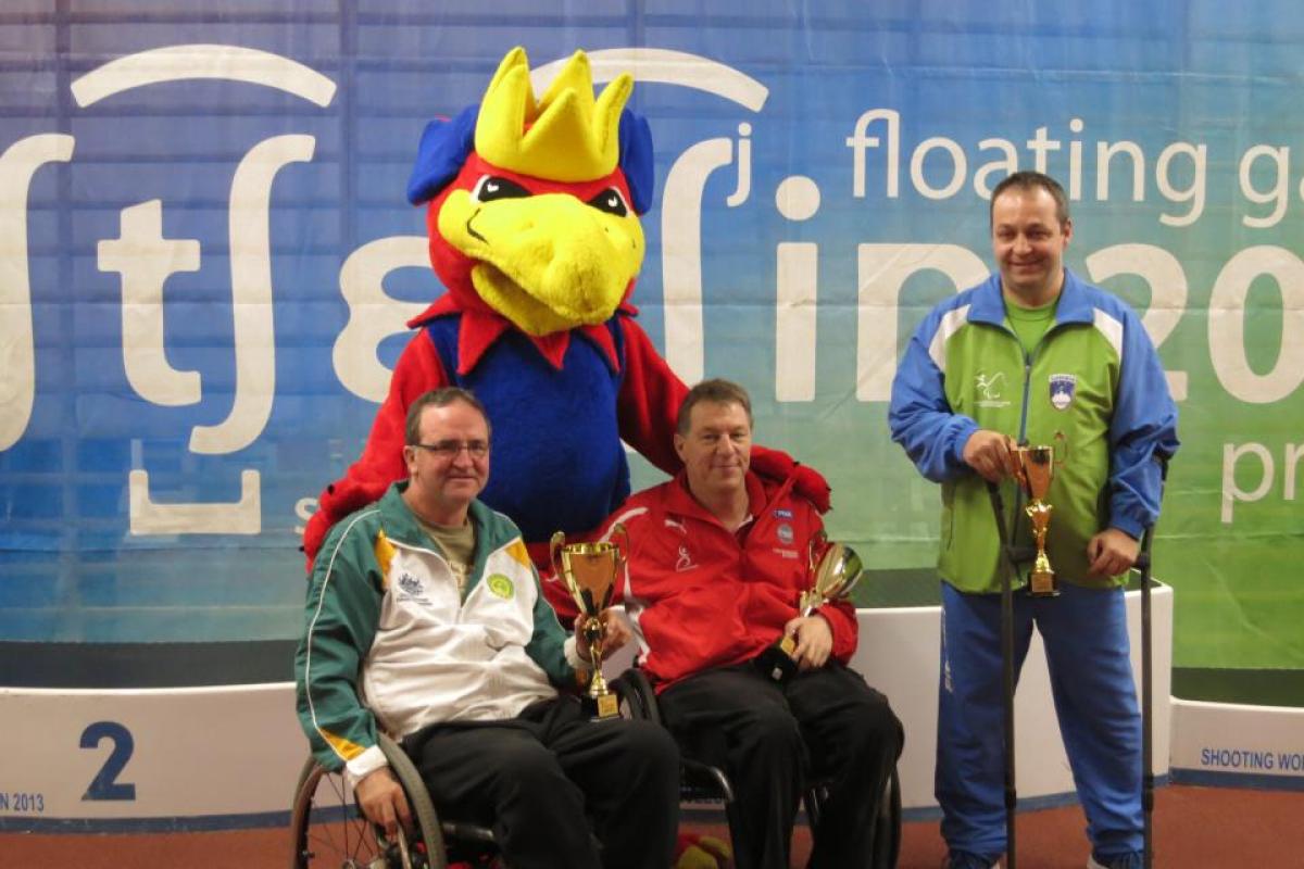Denmark’s Jonny Andersen Australia’s Jason Maroney Slovenia’s Francek Gorazd Tirsek R4 shooting podium