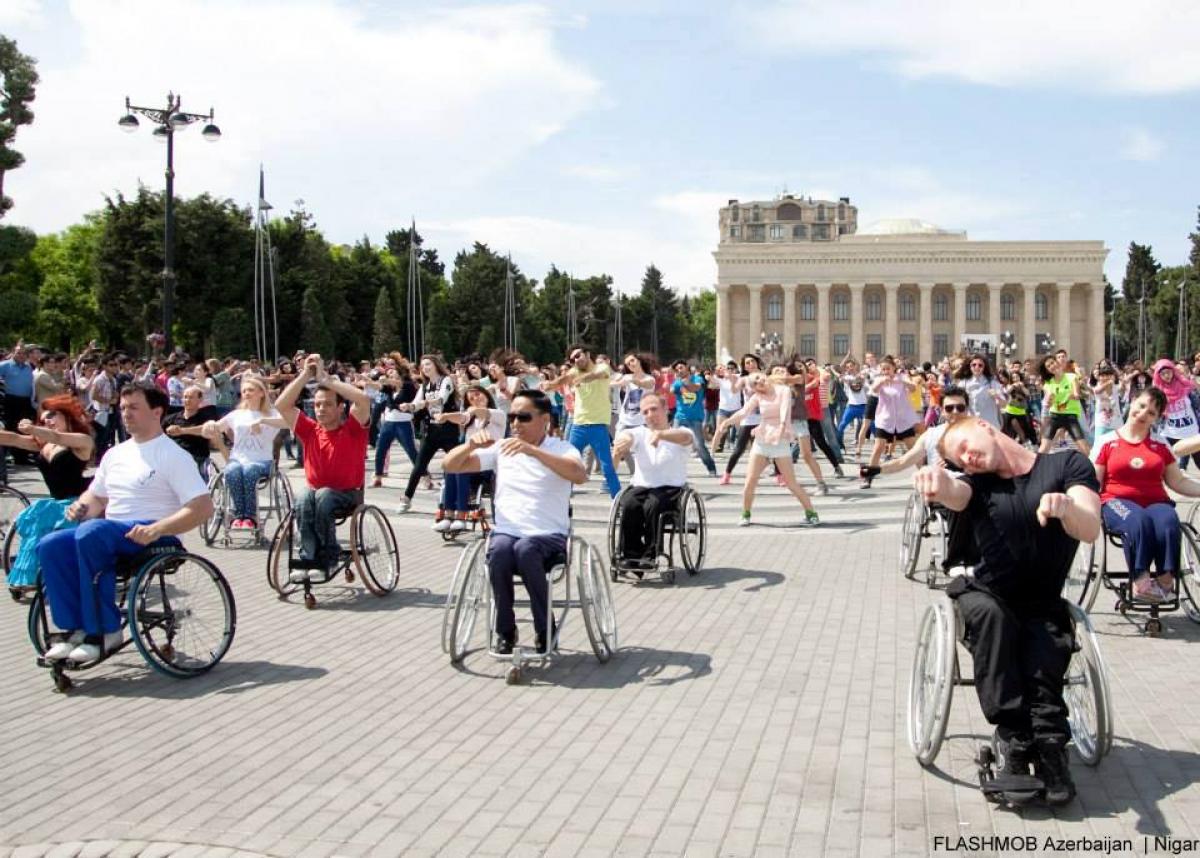 On 19 May 2013 NPC Azerbaijan organised a flashmob event in Baku Wheelchair dancers in flashmob