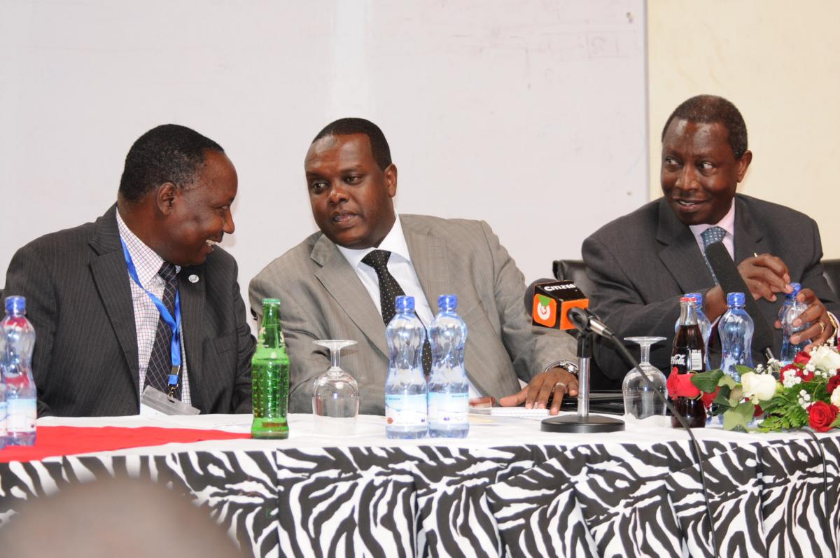 Hassan Wario talks on a podium at the Opening Ceremony