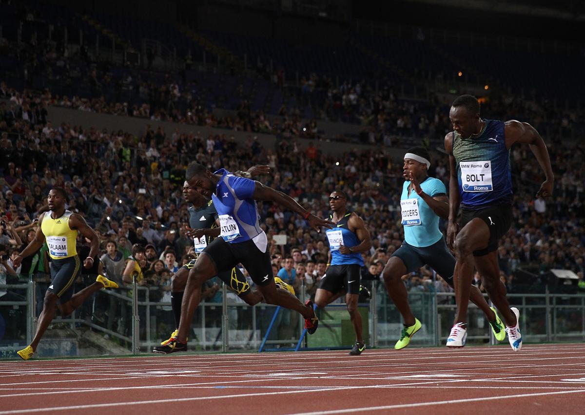 Justin Gatland edges ahead of Usain Bolt to clinch gold at the  2013 IAAF Diamond League event in Rome