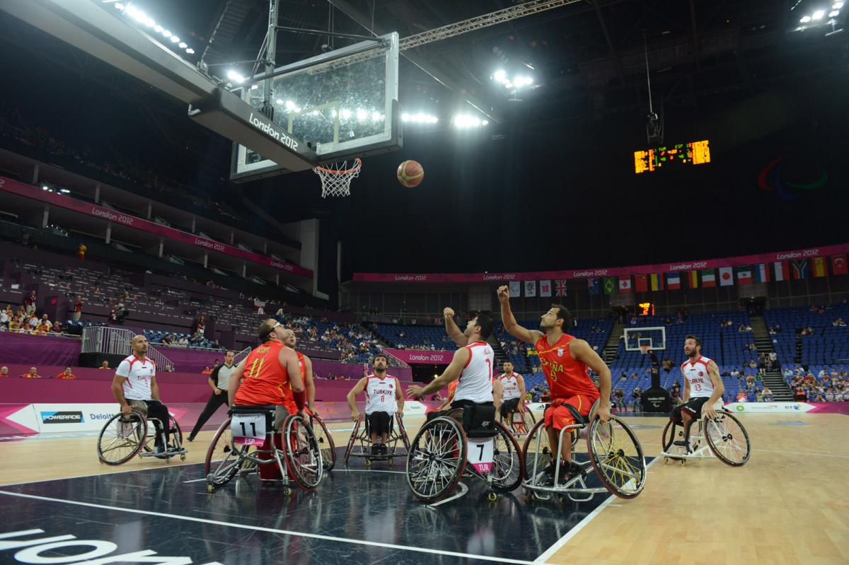 Turkey vs Spain Men's Wheelchair Basketball_North Greenwich Arena20120907_0141.jpg Turkey vs Spain Men playing Wheelchair Basketball