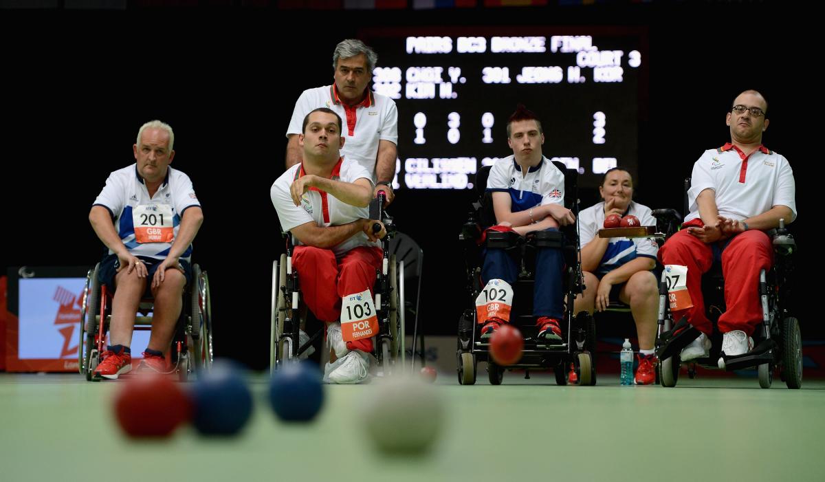 Joao Fernandes of Portugal plays a shot during the Mixed Team Boccia Joao Fernandes of Portugal plays a shot during the Mixed Team Boccia
