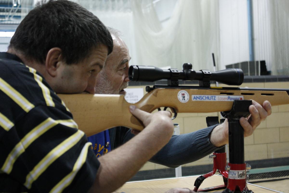 Fellow beginner Pablo Rees takes aim at the 'Wheelchair Spectacular' organised by Disability Sport Wales