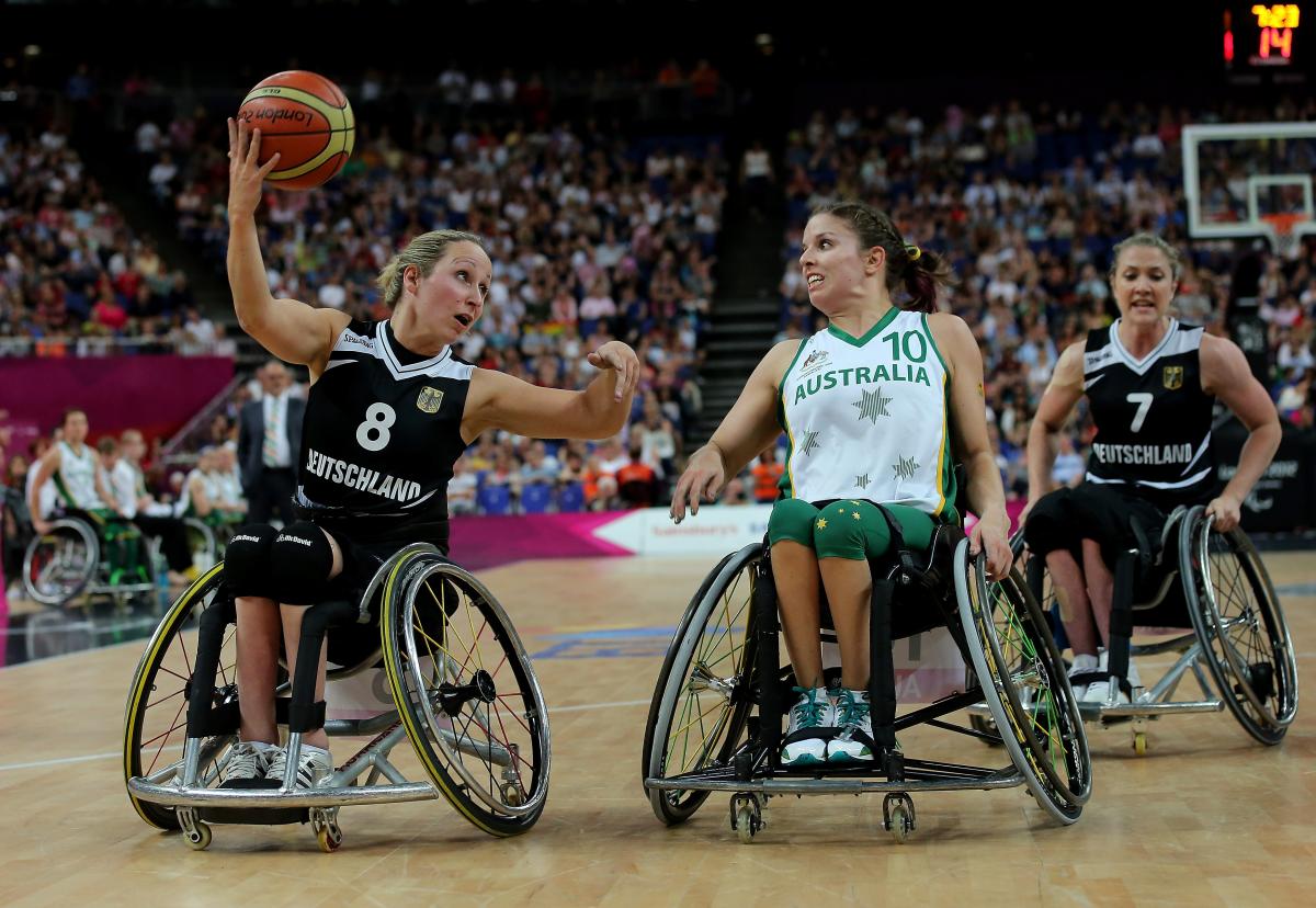 Annika Zeyen of Germany during the Women's Wheelchair Basketball Gold Medal Match between Australia and Germany at the London 2012 Paralympics