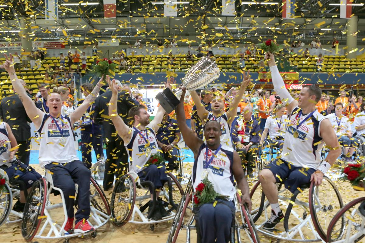 British Wheelchair Basketball Men British wheelchair basketball team celebrates