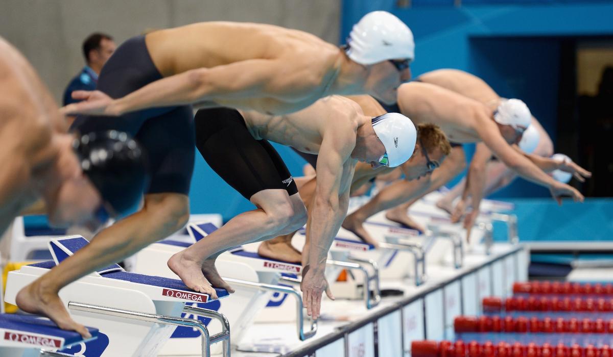 Daniel Sharp of New Zealand competes in the Men's 50m Freestyle S13 heats at the London 2012 Paralympic Games 