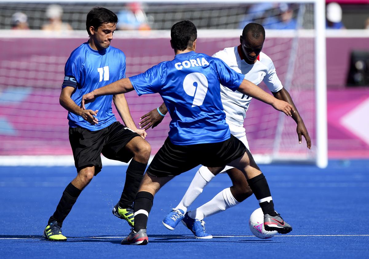 Argentina's football 7-a-side team plays against Great Britain at the London 2012 Paralympics