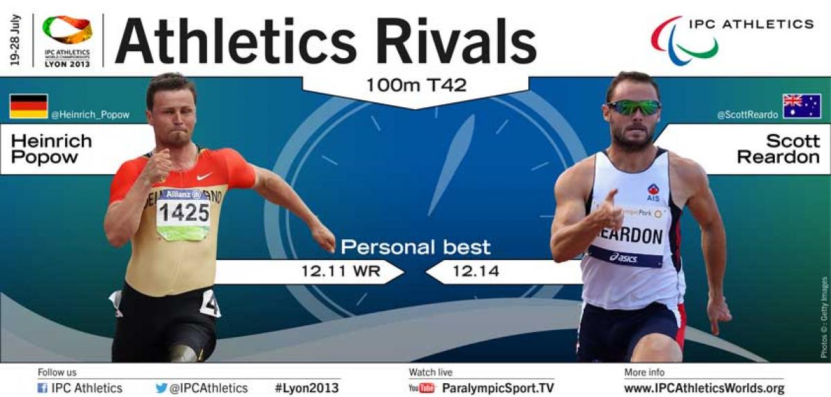 Men's 100m T42 Popow and Reardon rivarly - as of 19.07.13