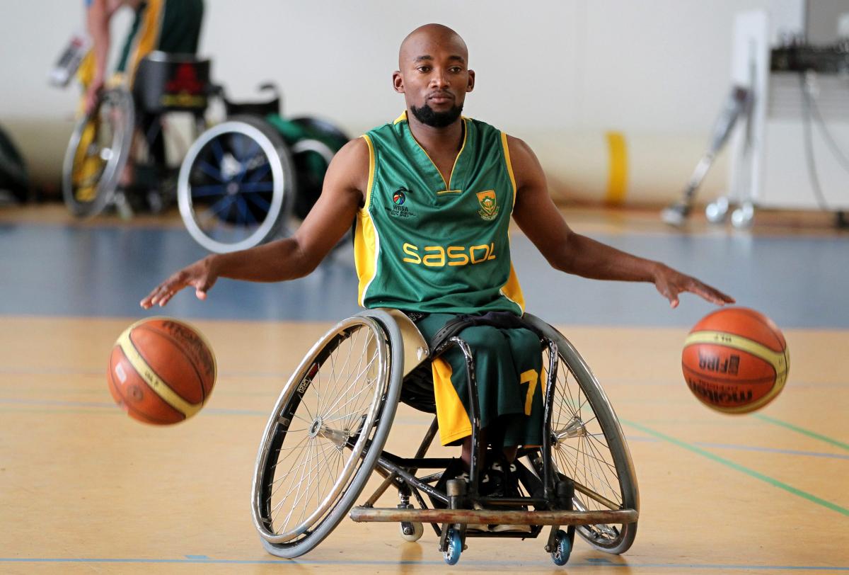 South Africa Wheelchair Basketball Gift Mooketsi of South Africa attends a a training session at the Landessportzentrum Thueringen on June 29, 2012 in Erfurt, Germany. Photo by Karina Hessland