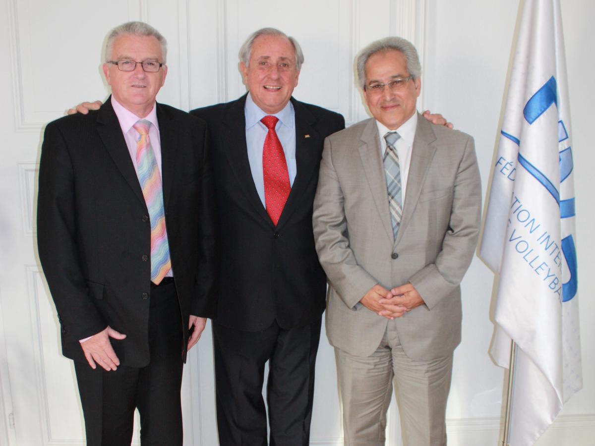 FIVB President Dr. Ary S. Graça F° with World ParaVolley President Dr. Hossam Eldin Mostafa (right) and Sport Director Denis Le Breuilly