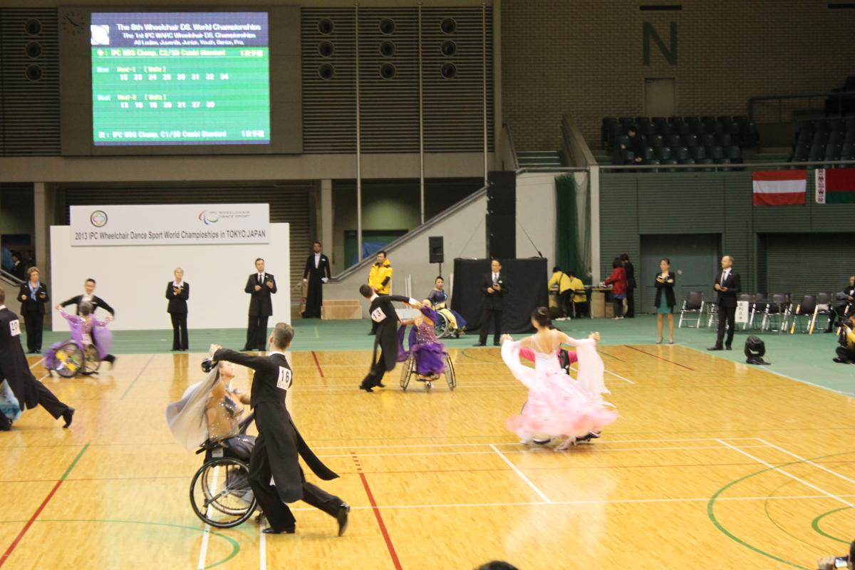 Dancers compete at the 2013 IPC Wheelchair Dance Sport World Championships in Tokyo, Japan.