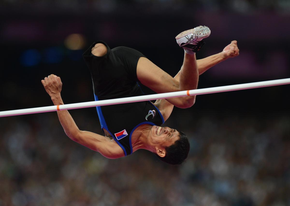 Andy Avellana Andy Avellana of the Philippines jumps over the bar in the men's high jump.