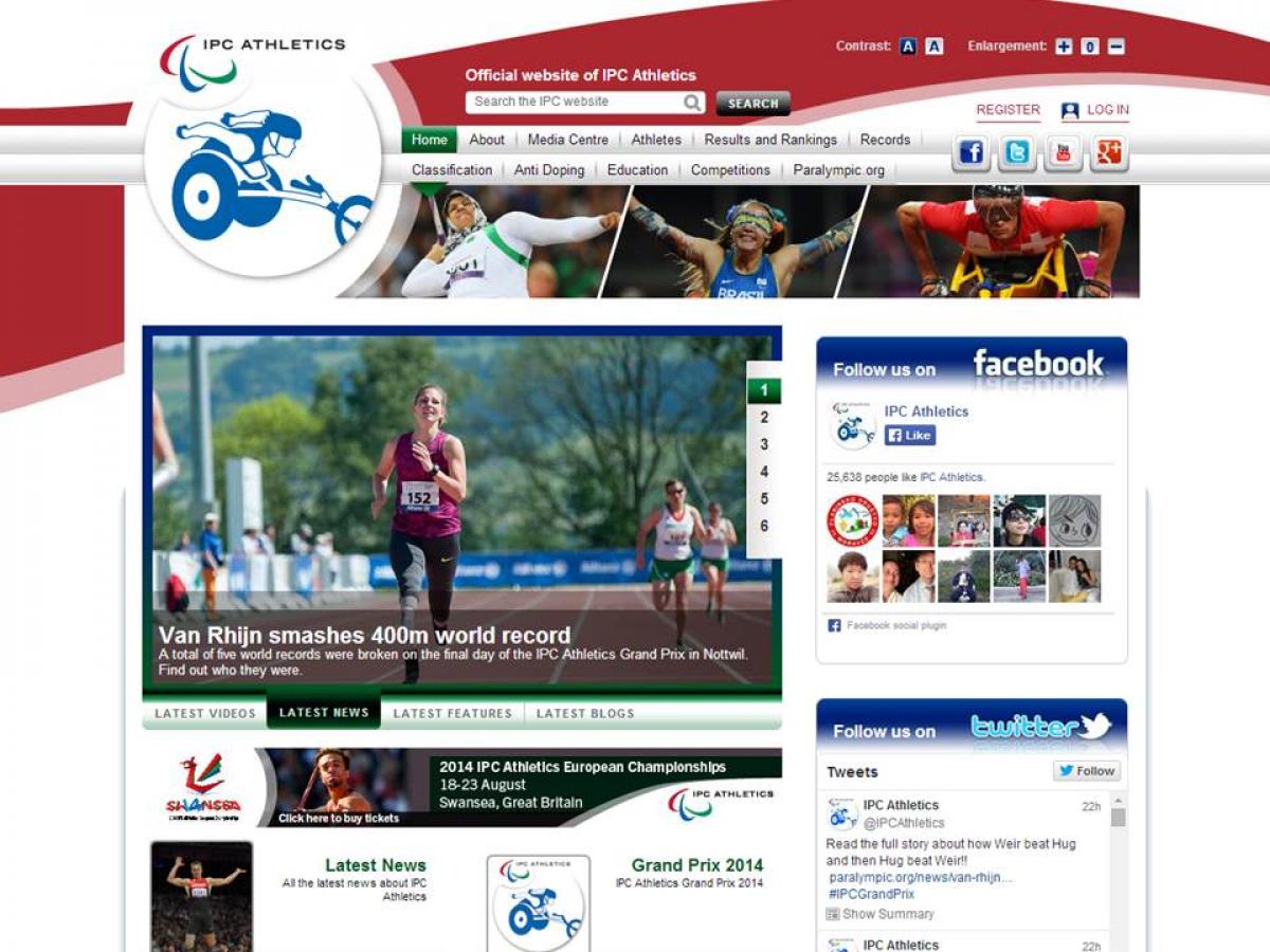 Screenshot of the new look IPC Athletics unrolled a new-look www.IPC-Athletics.org.