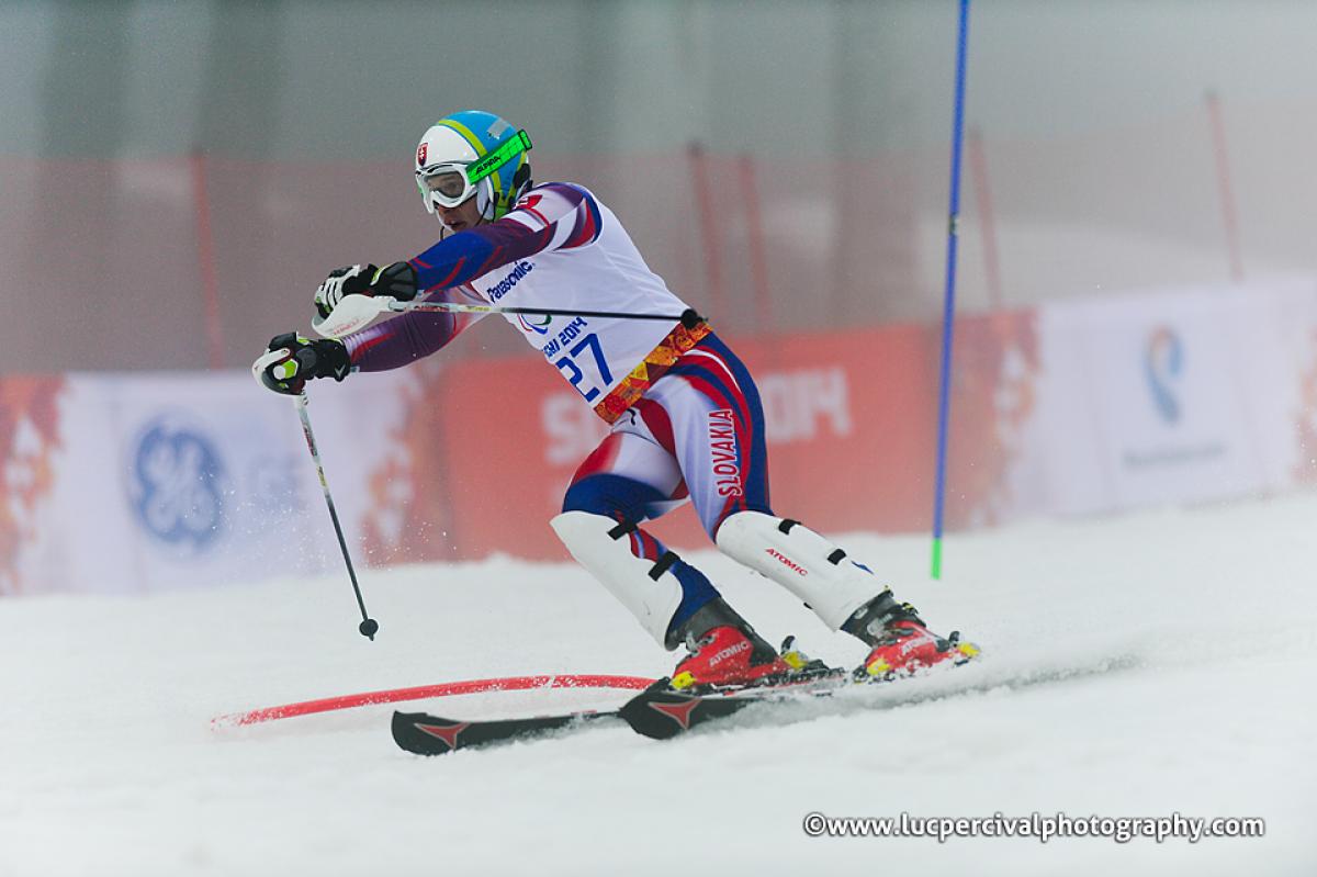 Slovakia's Miroslav Haraus competes in super-combined at Sochi 2014.