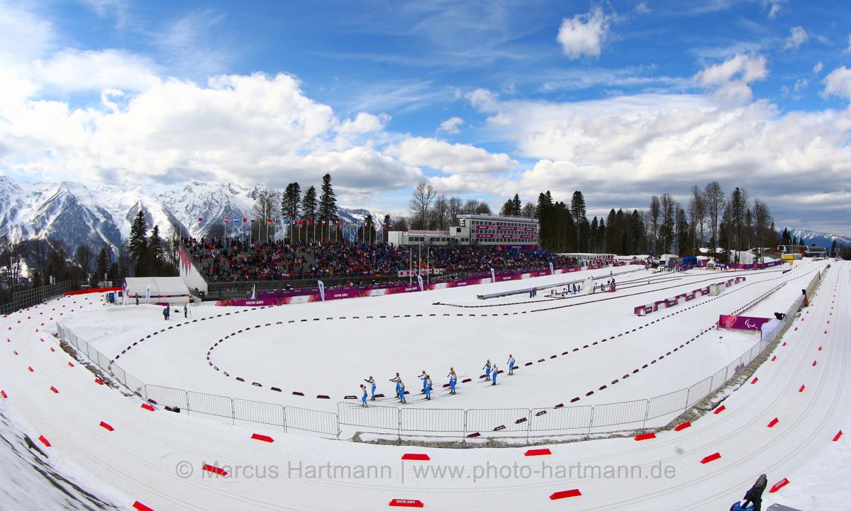 A general view of the Cross-country skiing course at the Sochi 2014 Paralympic Winter Games.