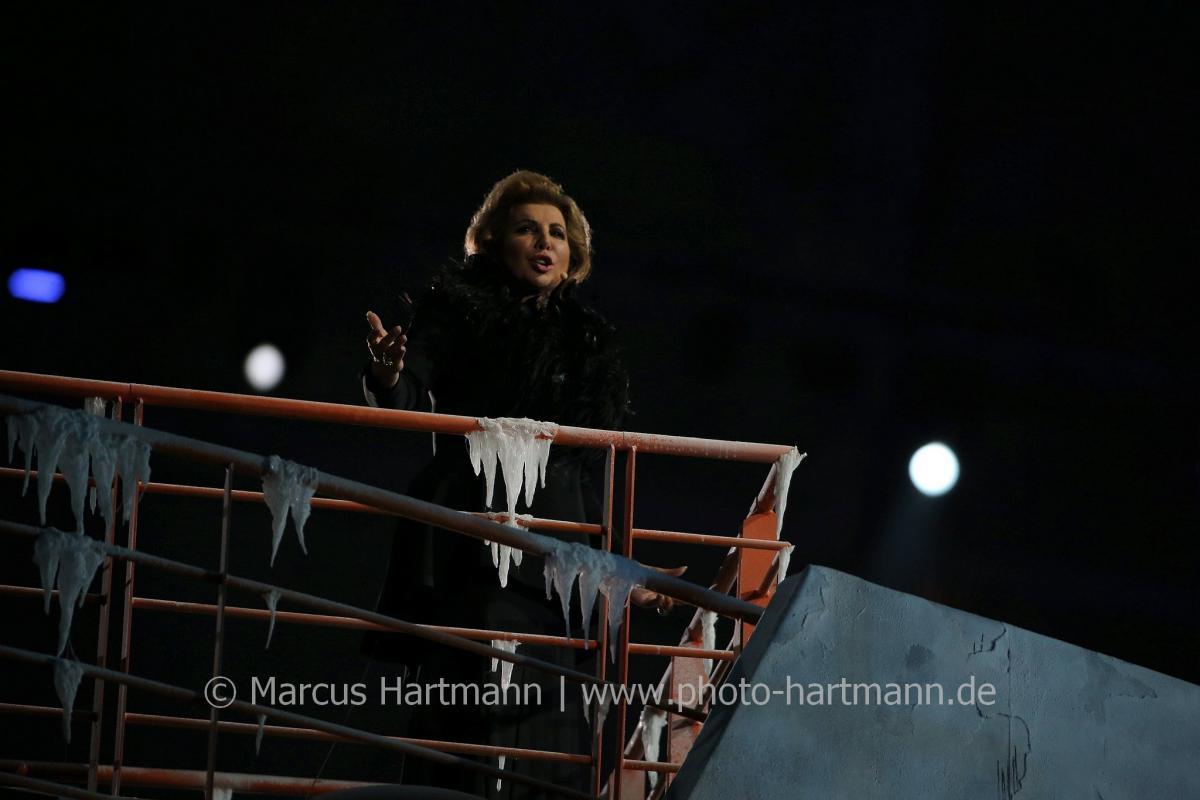 IPC Honorary Board Member and Russian opera singer Maria Guleghina performing during the Opening Ceremony of the Sochi 2014 Paralympic Winter Games.