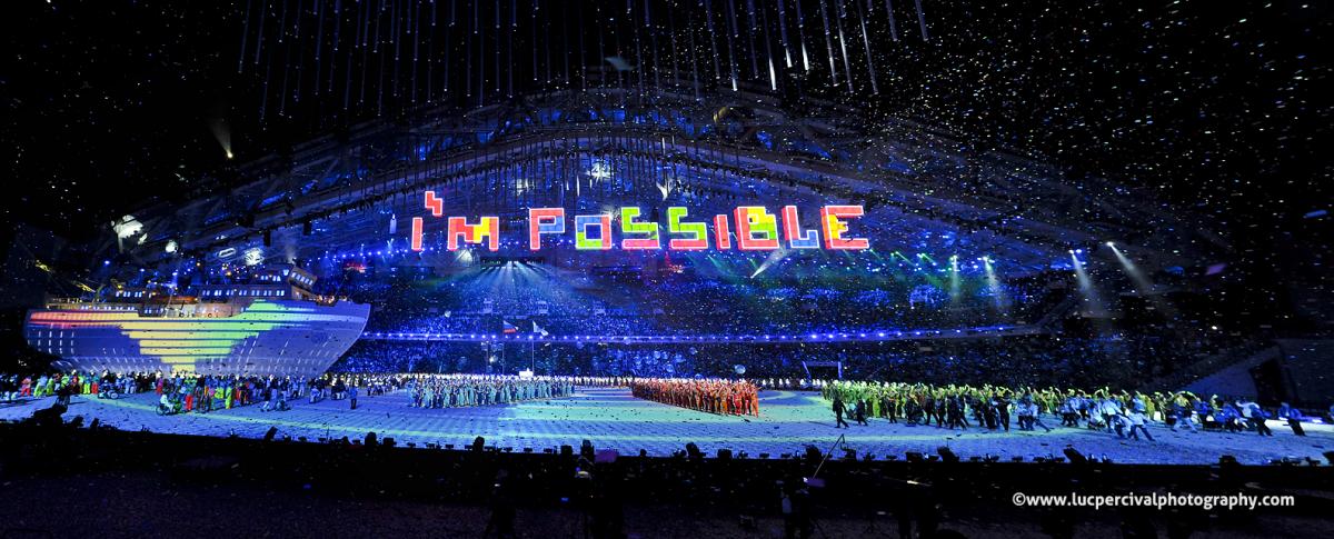 Panorama shot of the stadium during the Sochi Closing Ceremony