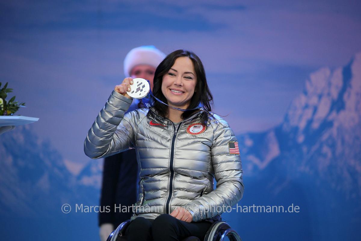 Sochi 2014 Winter Paralympic Games Medal Ceremony Alana Nichols, USA proud to win the Silver medal