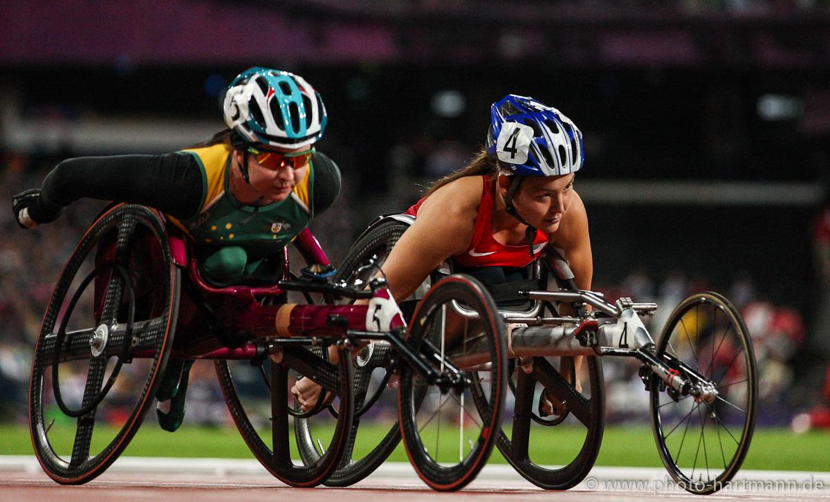 Two female wheelchair racers