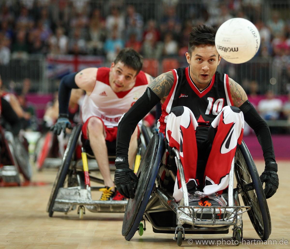 Trevor HIRSCHFIELD - Wheelchair Rugby - London 2012 Paralympic Games Trevor HIRSCHFIELD, Canada races after the ball in his wheelchair