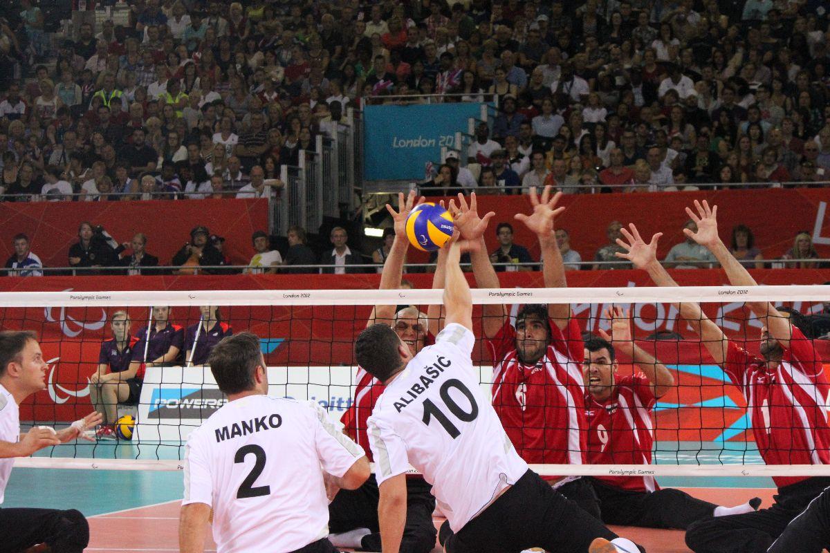 Safet Alibasic strikes the ball as Bosnia & Herzegovina beat Egypt at London 2012.