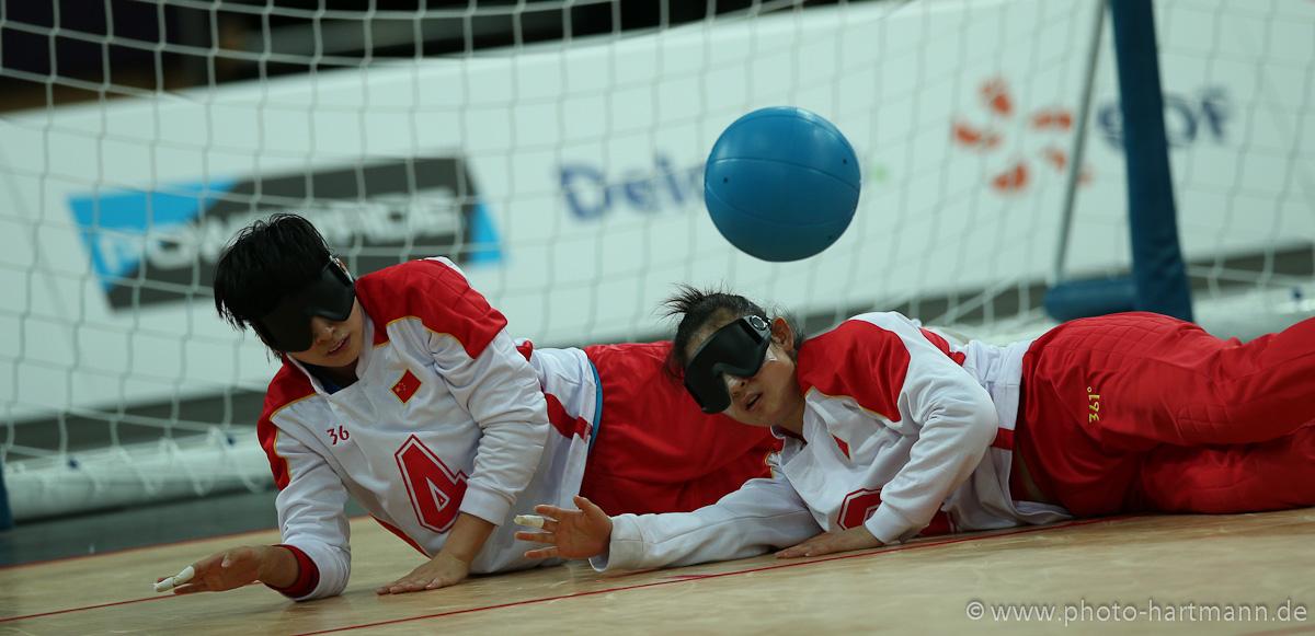 Shasha WANG - Goalball - London 2012 Paralympic Games Shasha WANG, China and team mate block the way to the goal