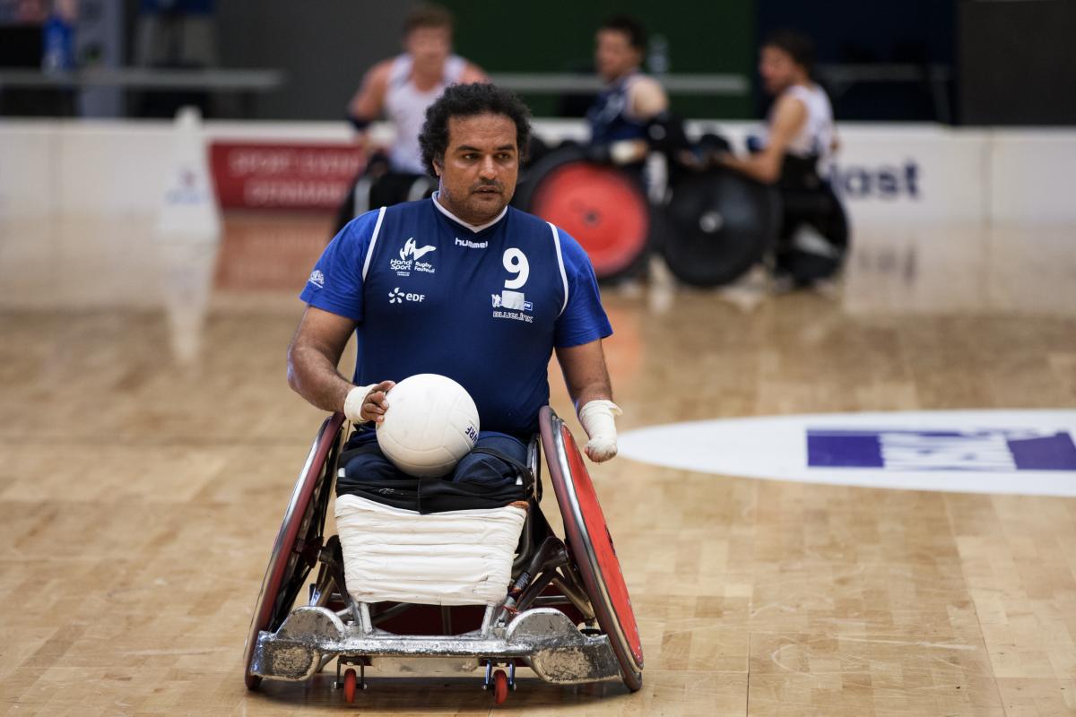 France in action against New Zealand in their opening game of the 2014 IWRF World Championships.