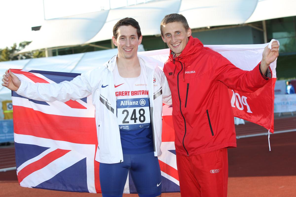 Poland's Meciej Lepiato and Great Britain's Jonathan	Broom-Edwards high jump T44 Swansea