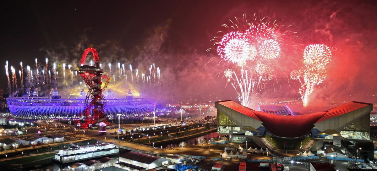 Fireworks during the closing ceremony of the London 2012 Paralympic Games.