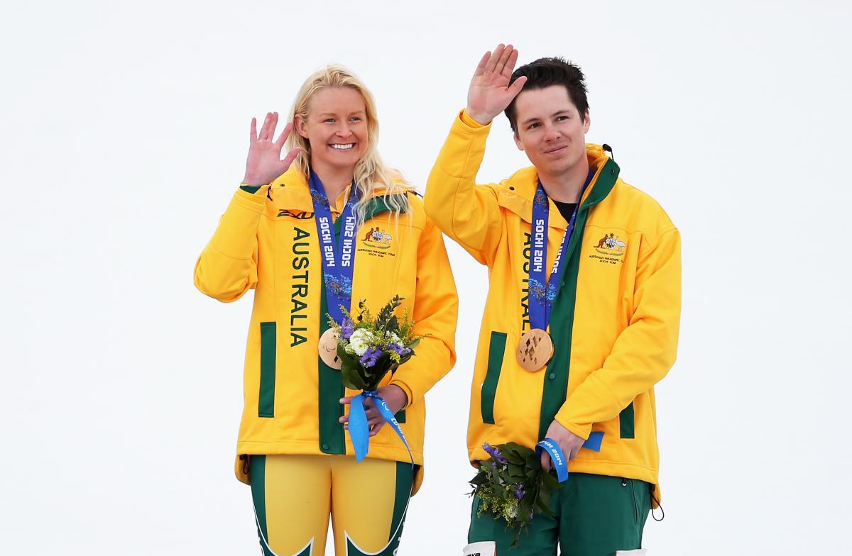 Jessica Gallagher two Australian athletes celebrate their bronze medal