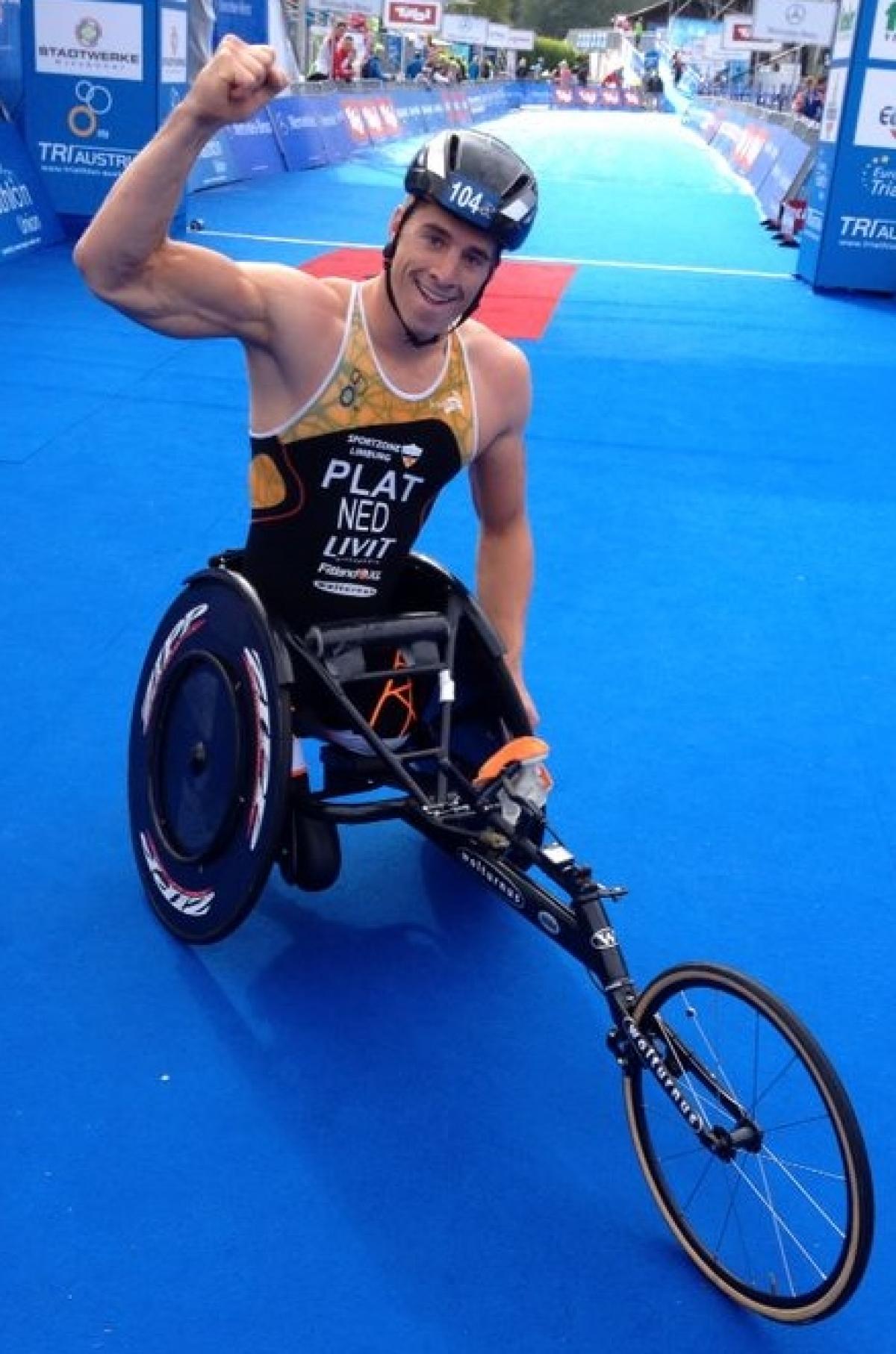 Dutch athlete with his fist in the air