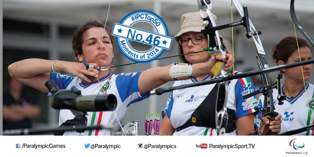 Elisabetta Mijno aiming her arrow 