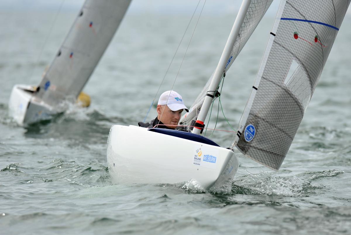 Matt Bugg competing in the 2014 ISAF Sailing World Cup in Melbourne, Australia.