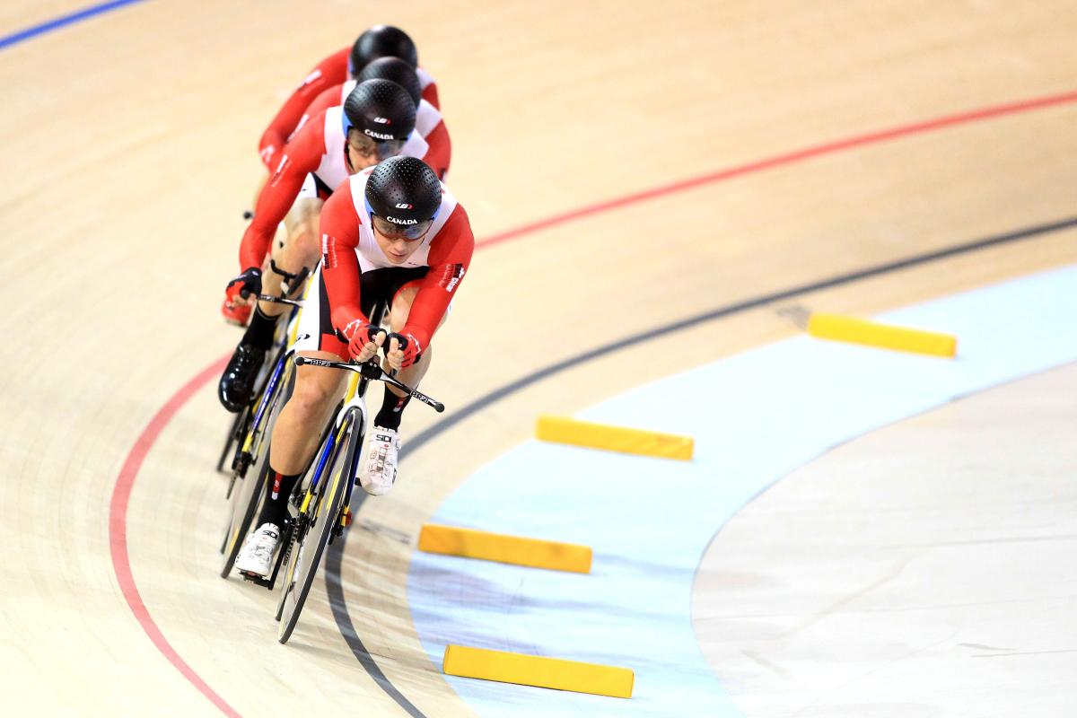 A Canadian athlete tests the Cisco Milton Pan Am/Parapan Am Velodrome A Canadian athlete tests the Cisco Milton Pan Am/Parapan Am Velodrome