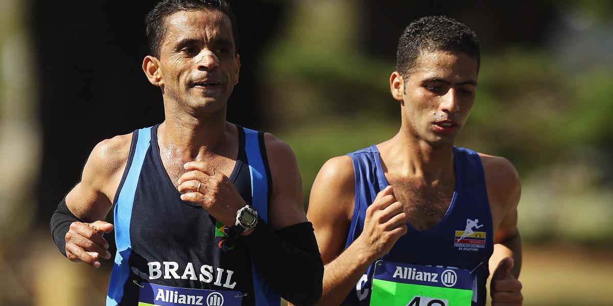 Two men running outside