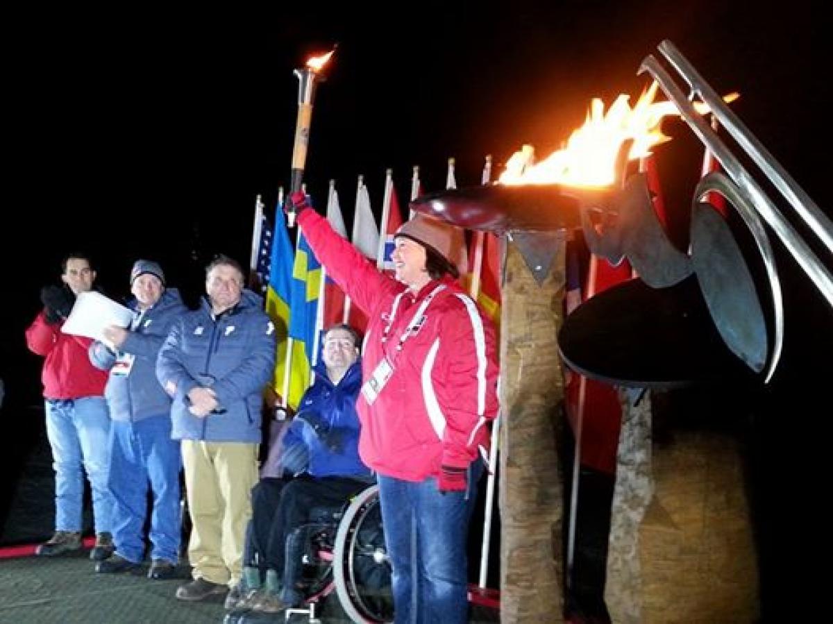 The cauldron of the 2015 IPC Nordic Skiing World Championships is lit.